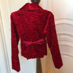 Red crushed velvet “Perfect for the Holidays” jacket